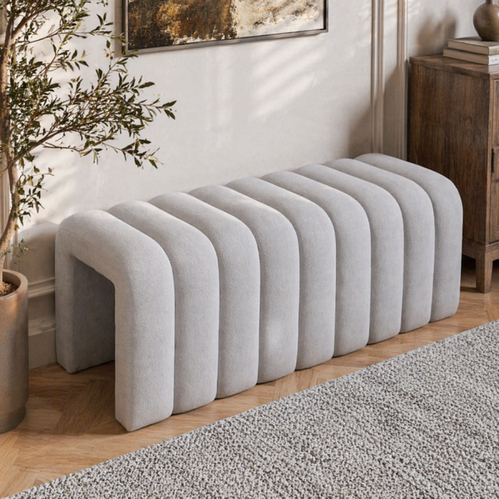Bancă de design, ţesătură gri, SUNDO [10]