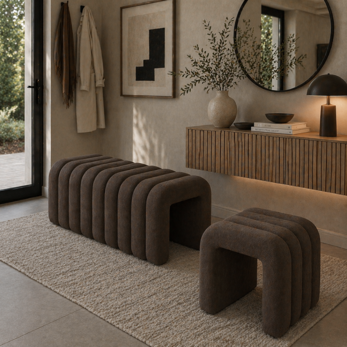 Bancă de design, ţesătură maro, SUNDO [9]