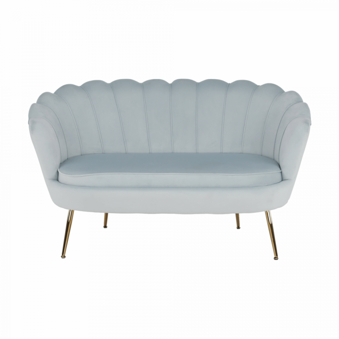 Bancă în stil Art-deco, catifea Velvet gri-albastru/crom auriu, NOBLIN [19]