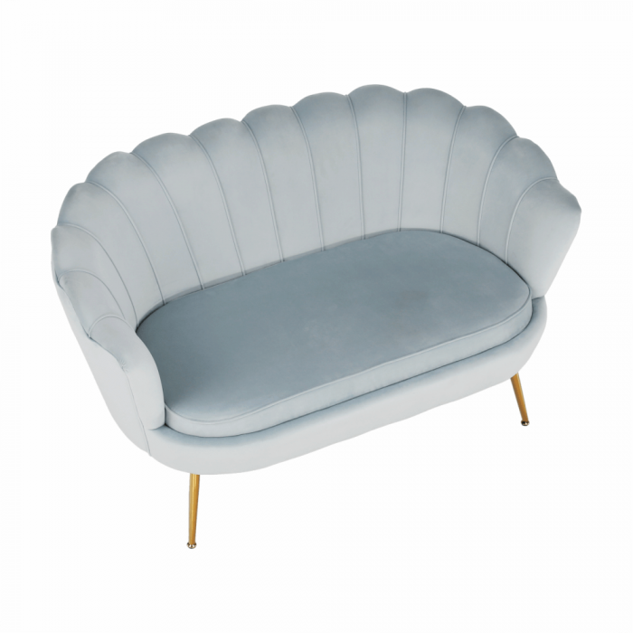 Bancă în stil Art-deco, catifea Velvet gri-albastru/crom auriu, NOBLIN [24]