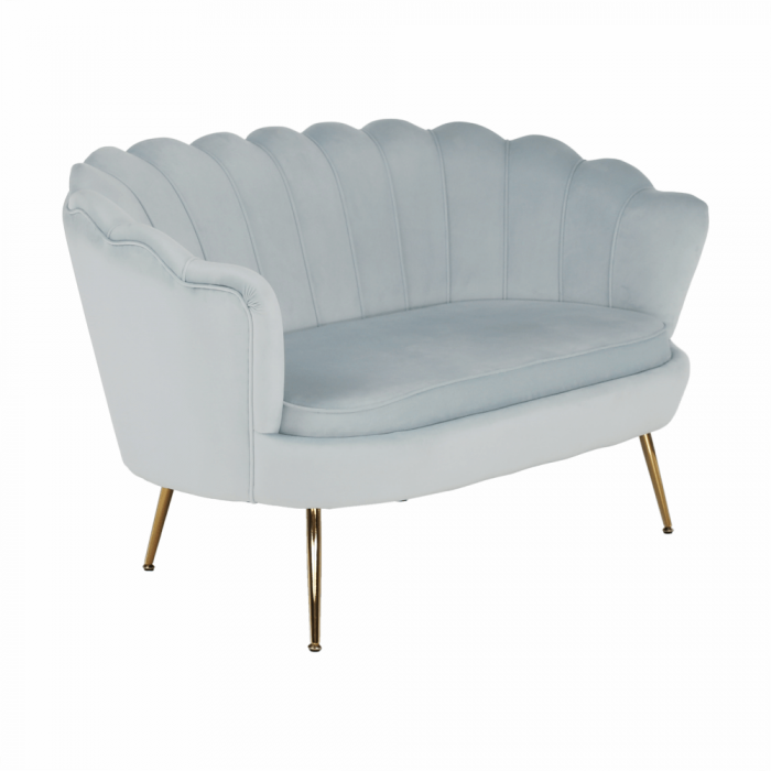 Bancă în stil Art-deco, catifea Velvet gri-albastru/crom auriu, NOBLIN [20]
