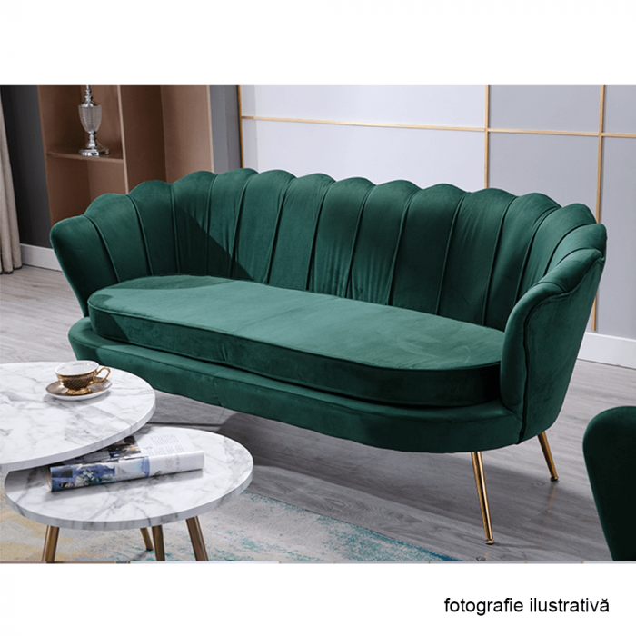 Bancă în stil Art-deco, catifea Velvet smarald/crom auriu, NOBLIN [2]