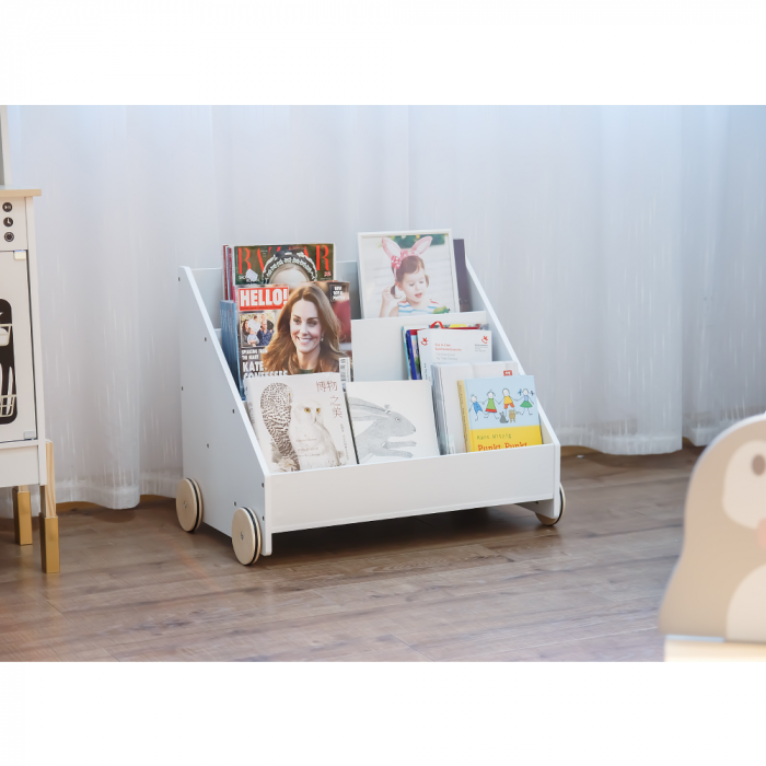 Bibliotecă pentru copii cu roţi, albă, BERUS [6]
