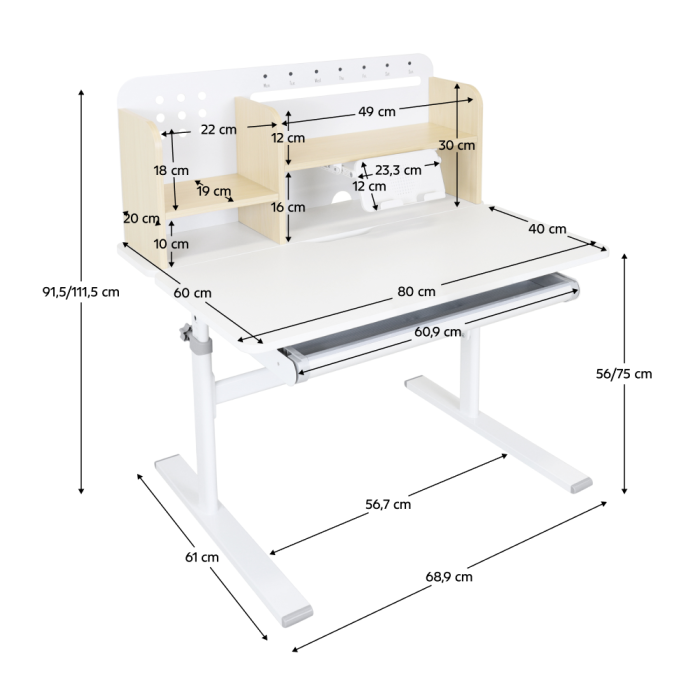 Birou crescător, natural/alb, ADAN [27]