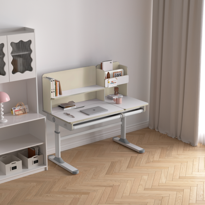 Birou crescător, natural/alb, LEDIN [28]