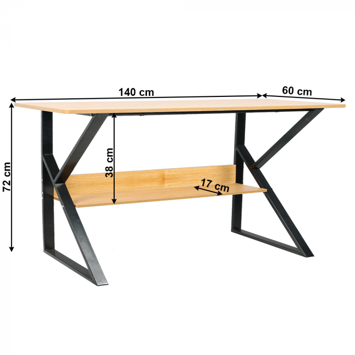 Birou cu raft, fag/negru, TARCAL 140 [6]