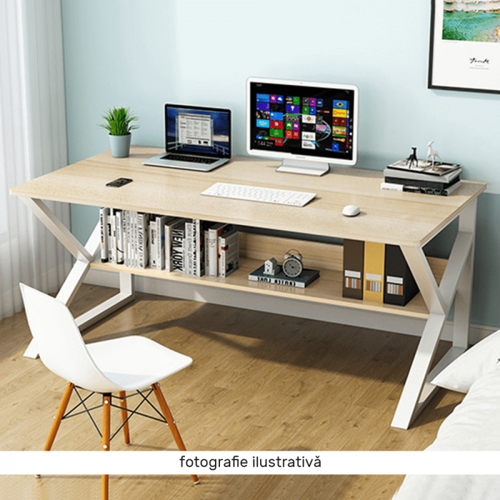 Birou cu raft, stejar natural/alb, TARCAL 80 [2]