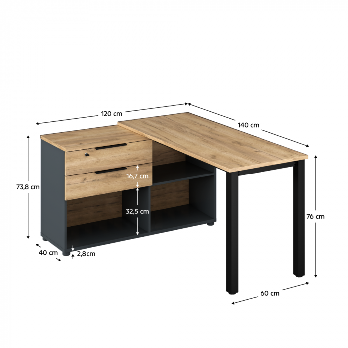 Birou de colţ pentru PC, grafit/stejar artisan, modern , rezistent [4]