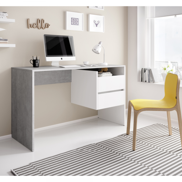 Birou modern cu 2 sertare, beton gri /alb , 125 cm lungime, Bortis Impex [2]