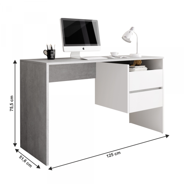 Birou modern cu 2 sertare, beton gri /alb , 125 cm lungime, Bortis Impex [3]