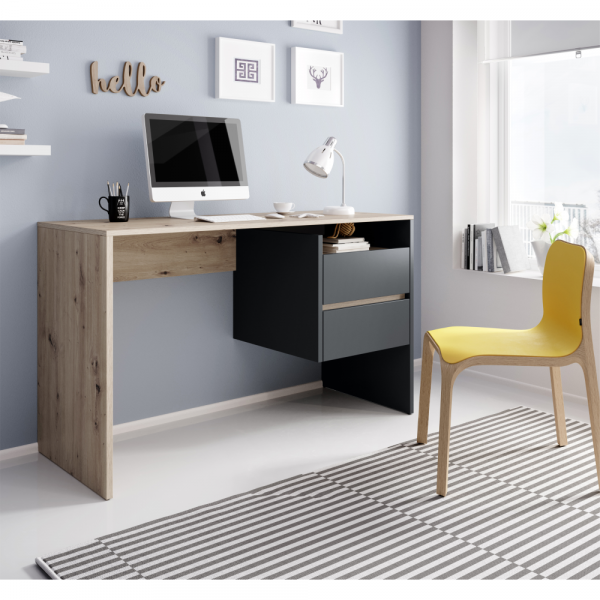 Birou modern cu 2 sertare, stejar artisan /grafit, 125 cm lungime, Bortis Impex [2]