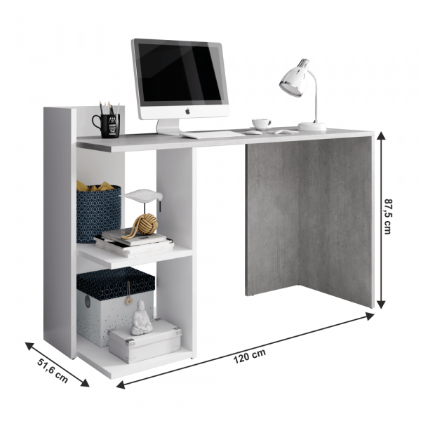 Birou modern cu etajera , gri beton/alb, 120 cm lungime ,Bortis Impex [3]