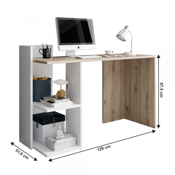 Birou modern cu etajera , stejar artisan/alb , 120 cm lungime ,Bortis Impex [3]