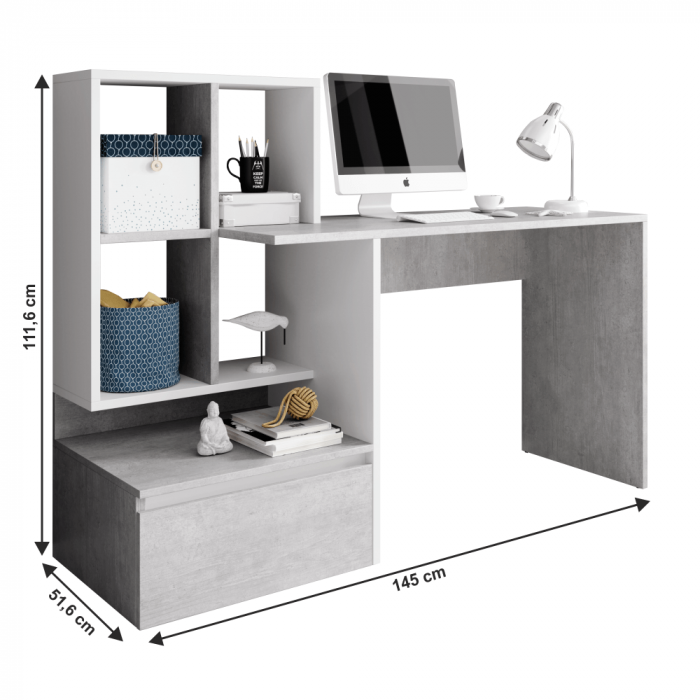 Birou PC, beton/alb mat,Bortis Impex [3]