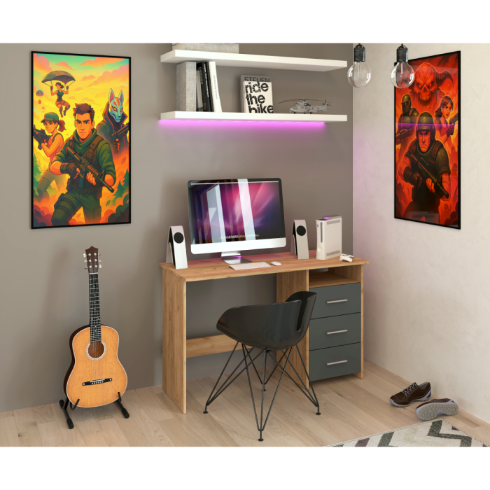 Birou PC, stejar artizanal/grafit, LARISTOTE NEW [18]