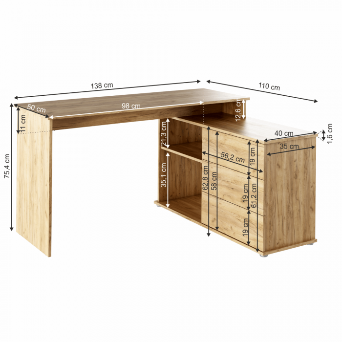 Birou PC universal de colţ, stejar artisan, TERINO [4]