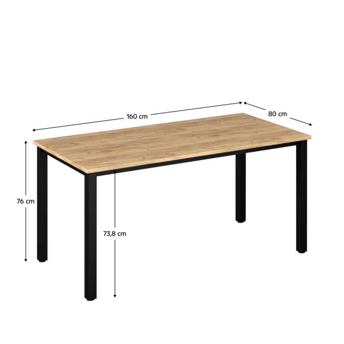 Masa birou, stejar artizanal/negru grafit , 160 cm lungime x 80 cm latime [3]