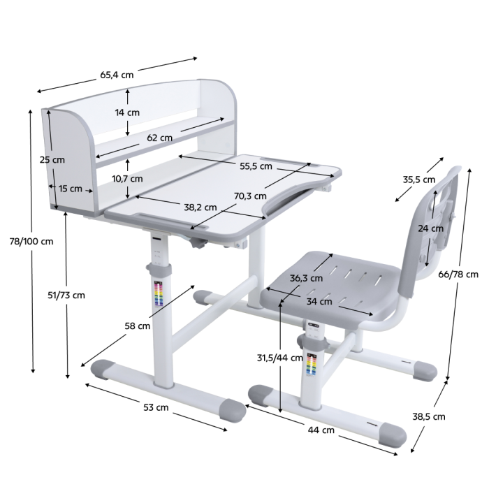 Birou şi scaun crescător, gri/alb, set ZION [32]