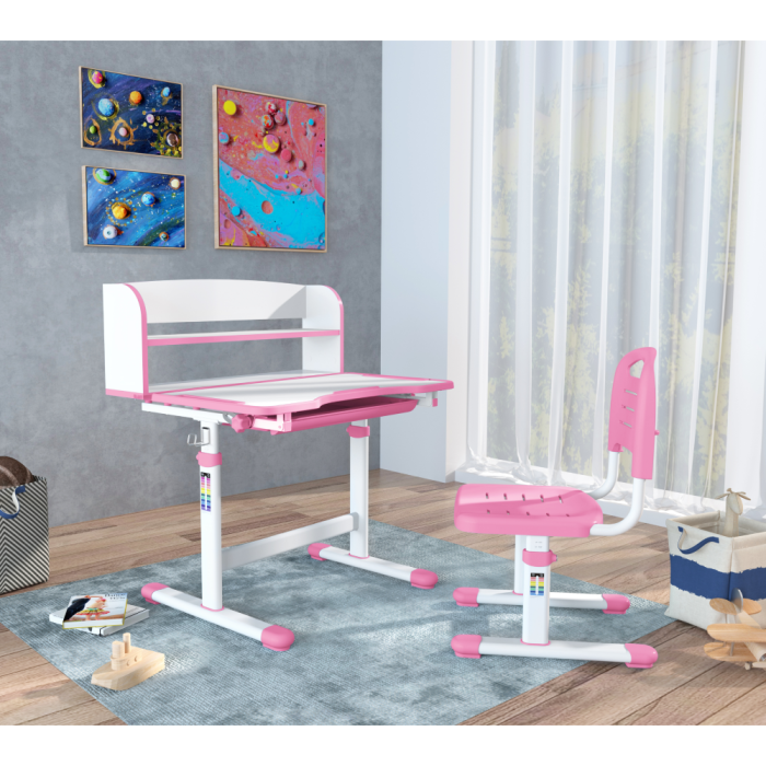 Birou şi scaun pentru creştere, roz/alb, set ZION [31]