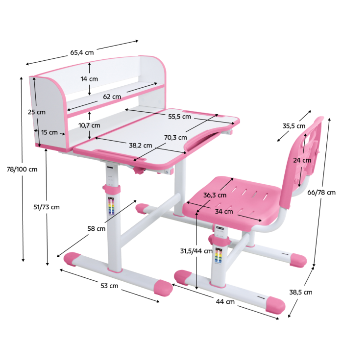 Birou şi scaun pentru creştere, roz/alb, set ZION [32]
