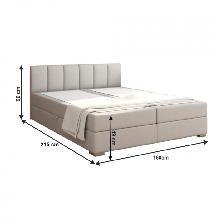 boxspring pat 160x200, gri deschis, RIANA KOMFORT [3]