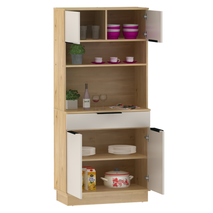 Dulap/Bufet bucatarie sau pentru diferite incaperi, multifunctional, cu patru uşi si sertar, stejar artizan/casmir , 80 cm lungime x 40 cm adancime x177,1 cm inaltime , spatii depozitare, practic [3]