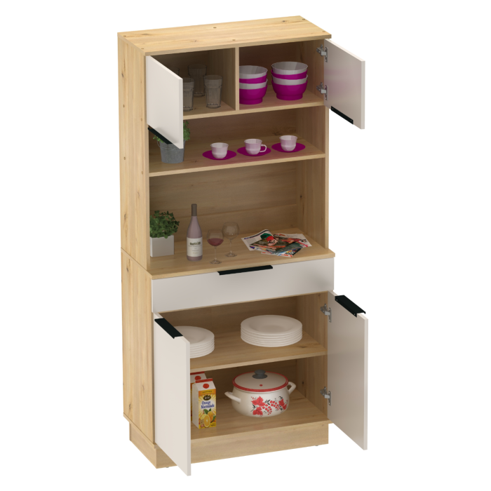 Dulap/Bufet bucatarie sau pentru diferite incaperi, multifunctional, cu patru uşi si sertar, stejar artizan/casmir , 80 cm lungime x 40 cm adancime x177,1 cm inaltime , spatii depozitare, practic [9]