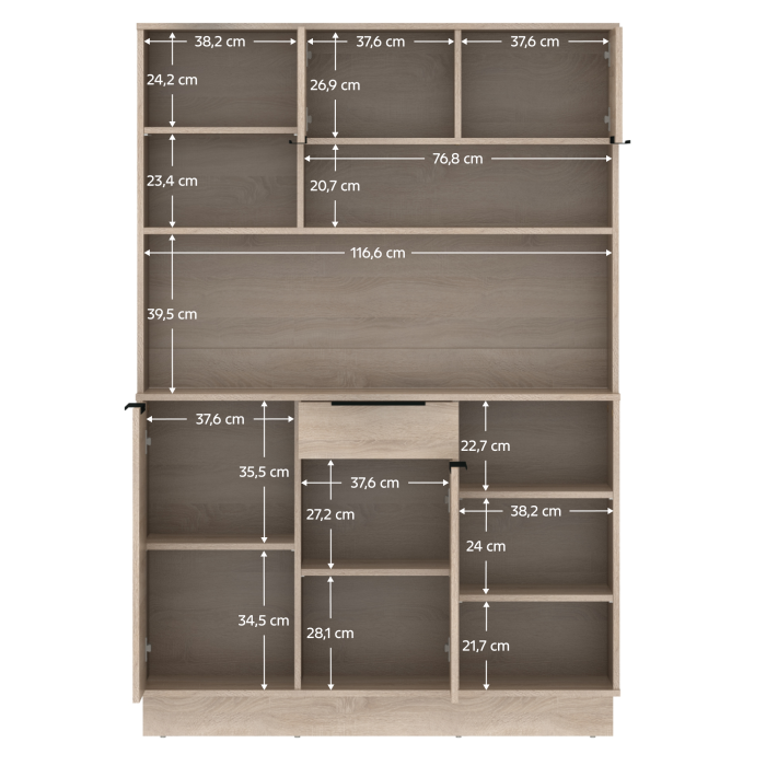 Dulap/Bufet bucatarie sau pentru diferite incaperi, multifunctional, cu patru uşi si sertar, stejar sonoma, 120 cm lungime x 40 cm adancime x177,1 cm inaltime , spatii depozitare, practic si modern, [3]