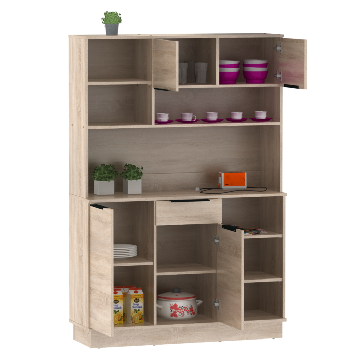 Dulap/Bufet bucatarie sau pentru diferite incaperi, multifunctional, cu patru uşi si sertar, stejar sonoma, 120 cm lungime x 40 cm adancime x177,1 cm inaltime , spatii depozitare, practic si modern, [5]
