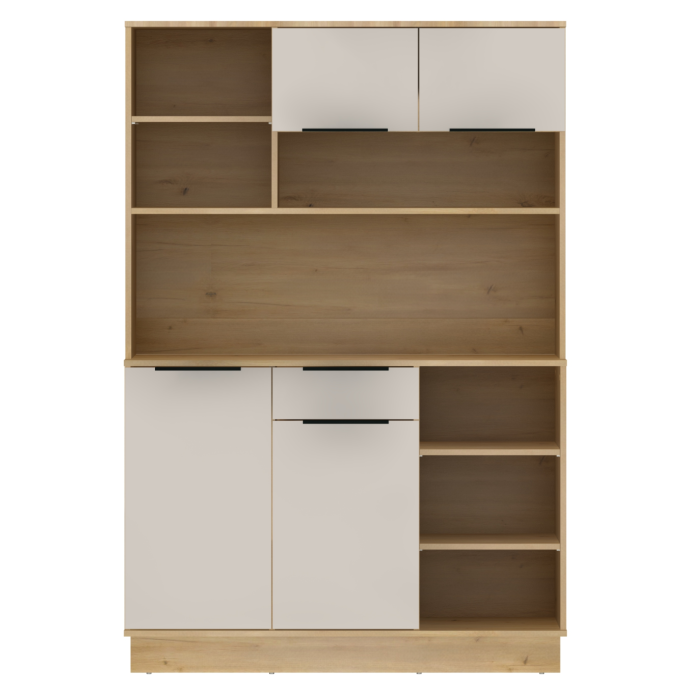 Dulap/Bufet bucatarie sau pentru diferite incaperi, multifunctional, cu patru uşi si sertar, stejar sonoma/alb, 120 cm lungime x 40 cm adancime x177,1 cm inaltime , spatii depozitare, practic si moder [4]