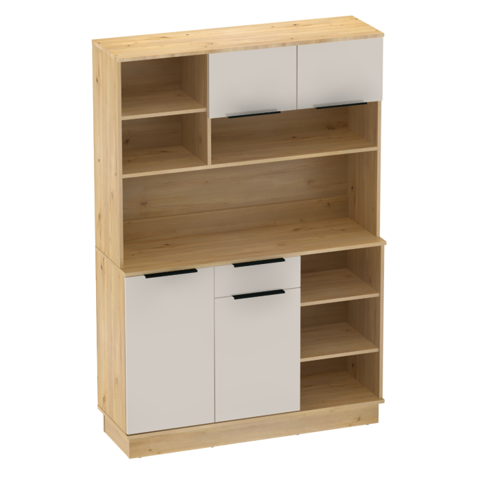 Dulap/Bufet bucatarie sau pentru diferite incaperi, multifunctional, cu patru uşi si sertar, stejar sonoma/alb, 120 cm lungime x 40 cm adancime x177,1 cm inaltime , spatii depozitare, practic si moder [7]