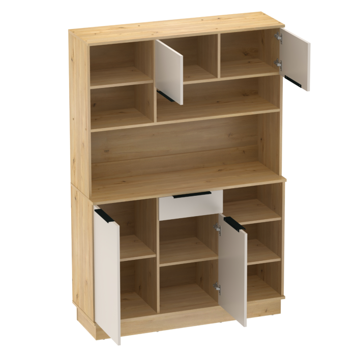 Dulap/Bufet bucatarie sau pentru diferite incaperi, multifunctional, cu patru uşi si sertar, stejar sonoma/alb, 120 cm lungime x 40 cm adancime x177,1 cm inaltime , spatii depozitare, practic si moder [8]