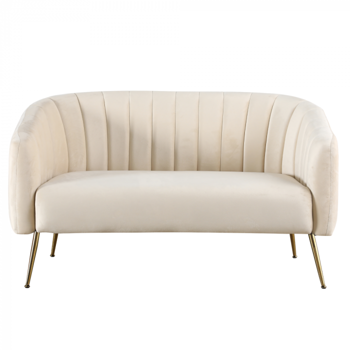 Canapea de design cu 2 locuri, ţesătură Velvet bej/gold crom-auriu, BAGY [2]