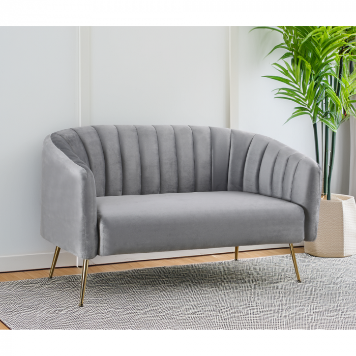 Canapea de design cu 2 locuri, ţesătură Velvet gri/gold crom-auriu, BAGY [4]