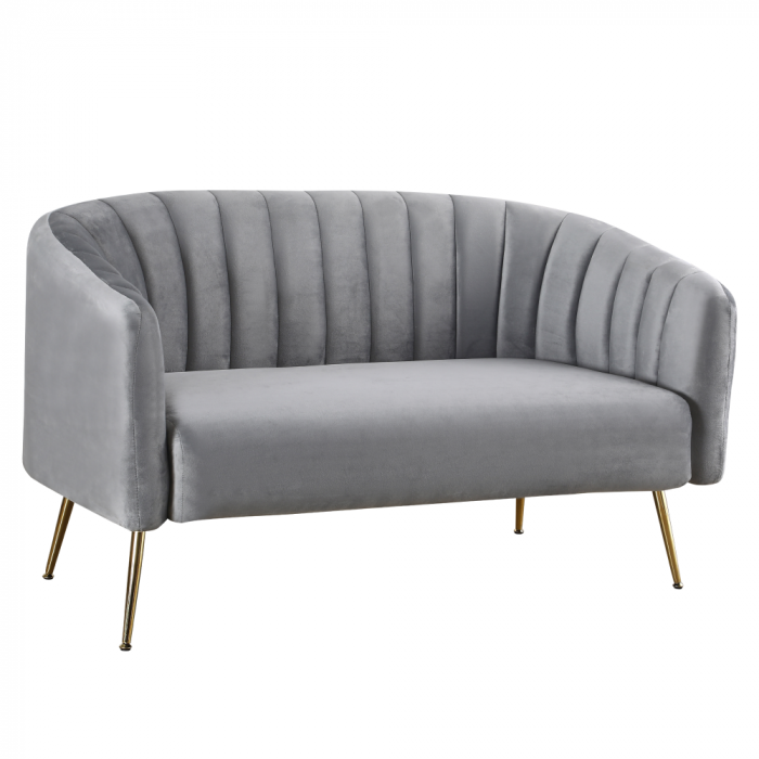 Canapea de design cu 2 locuri, ţesătură Velvet gri/gold crom-auriu, BAGY [1]