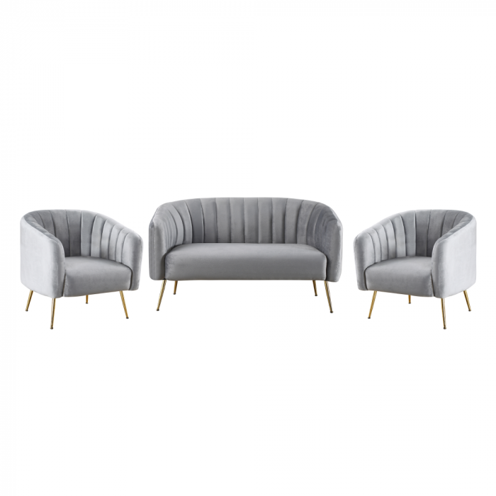Canapea de design cu 2 locuri, ţesătură Velvet gri/gold crom-auriu, BAGY [3]