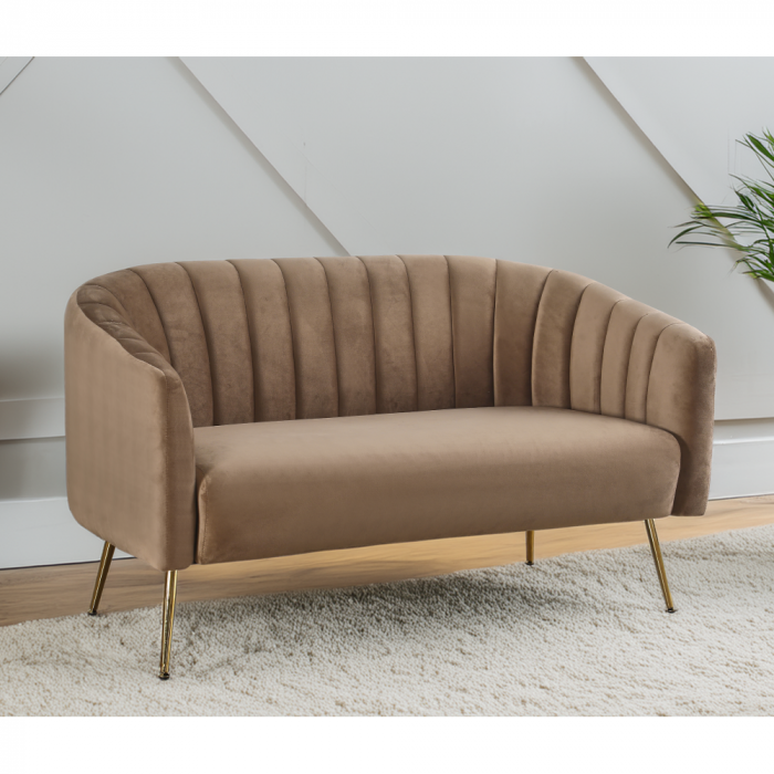 Canapea de design cu 2 locuri, ţesătură Velvet maro/gold crom-auriu, BAGY [4]