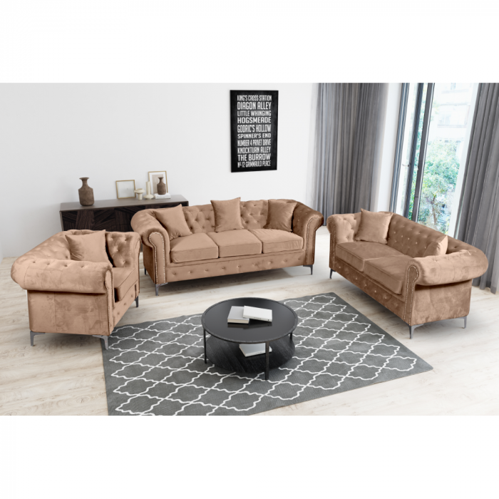 Canapea de lux 3 locuri, maro deschis, stofă maro deschis Velvet, ROMANO [5]