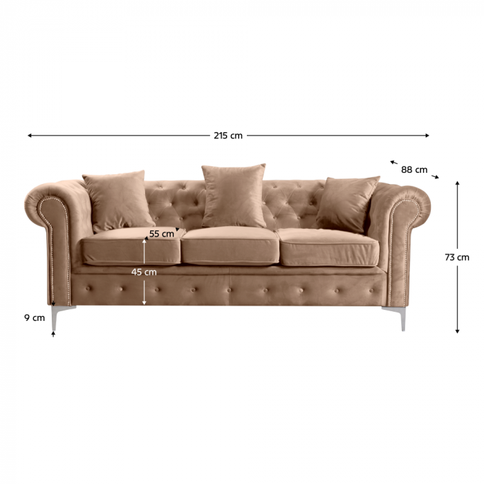 Canapea de lux 3 locuri, maro deschis, stofă maro deschis Velvet, ROMANO [3]