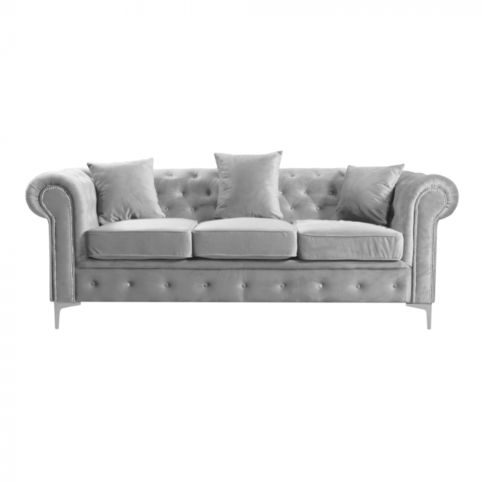 Canapea de lux 3 locuri, stofă gri deschis Velvet, ROMANO [1]