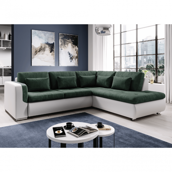 Canapea extensibilă, alb/verde, dreapta, FURUD L ROH [4]
