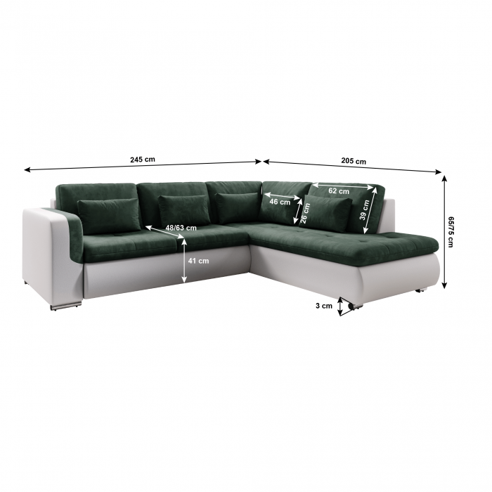 Canapea extensibilă, alb/verde, dreapta, FURUD L ROH [5]