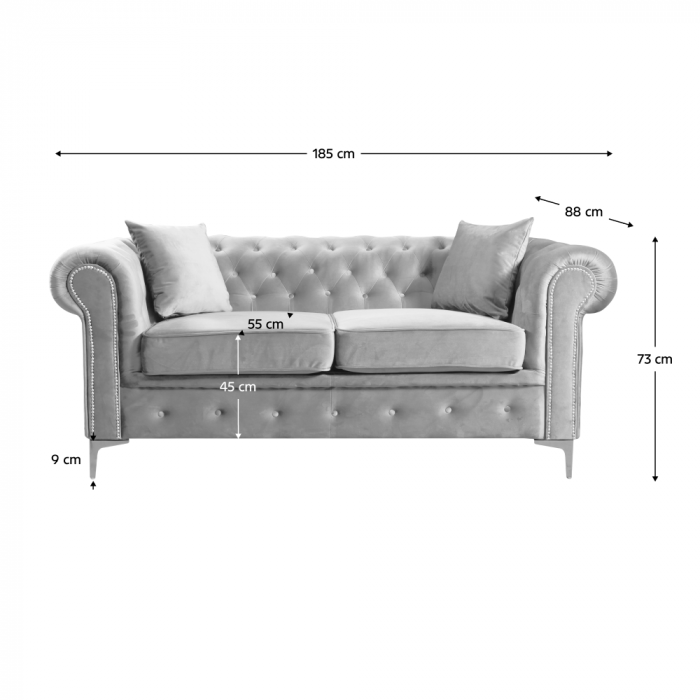 Canapea extensibilă de lux 2 locuri, stofă gri deschis Velvet, ROMANO [3]