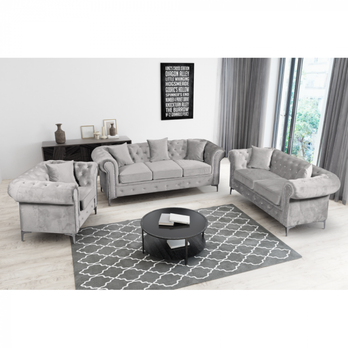 Canapea extensibilă de lux 2 locuri, stofă gri deschis Velvet, ROMANO [6]
