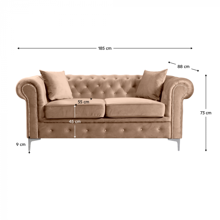 Canapea extensibilă de lux 2 locuri, stofă maro deschis Velvet, ROMANO [7]