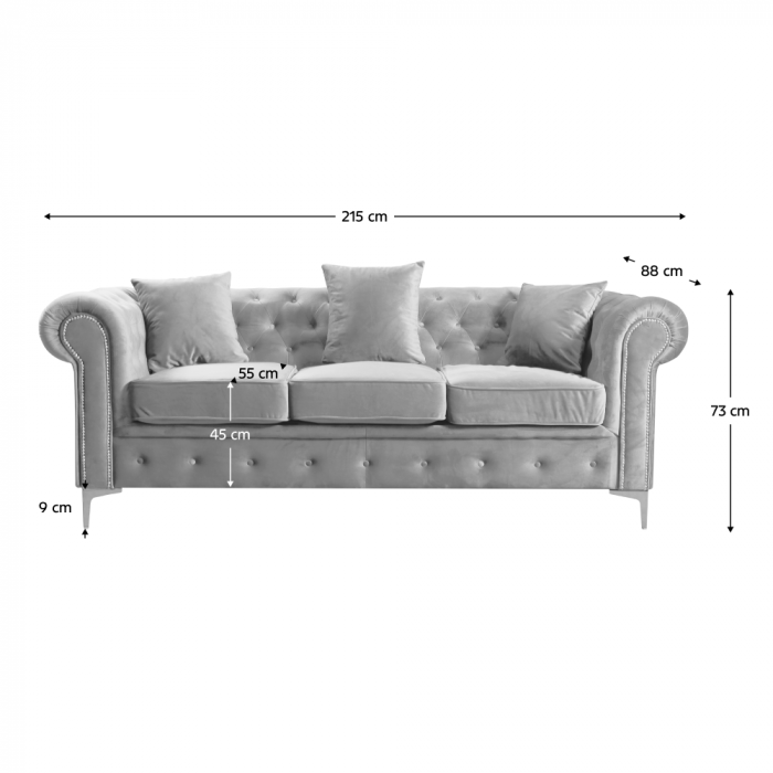 Canapea extensibilă de lux 3 locuri, stofă gri deschis Velvet, ROMANO [3]