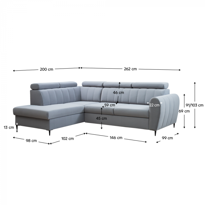 Canapea extensibilă, gri deschis, stânga, KORIO L [6]
