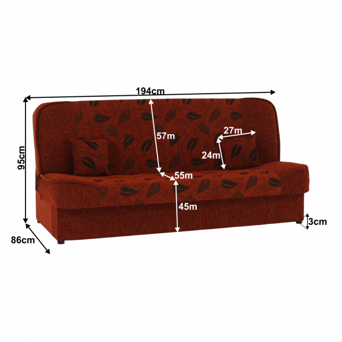 Canapea extensibilă, material textil cărămiziu/model, ASIA NEW [16]