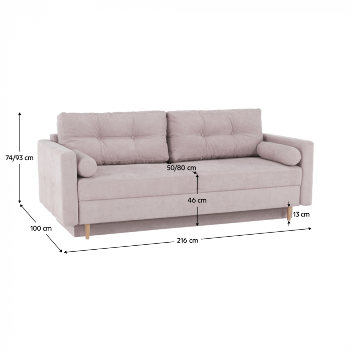 Canapea extensibilă, roz antic textil Queens, AURELIA [2]