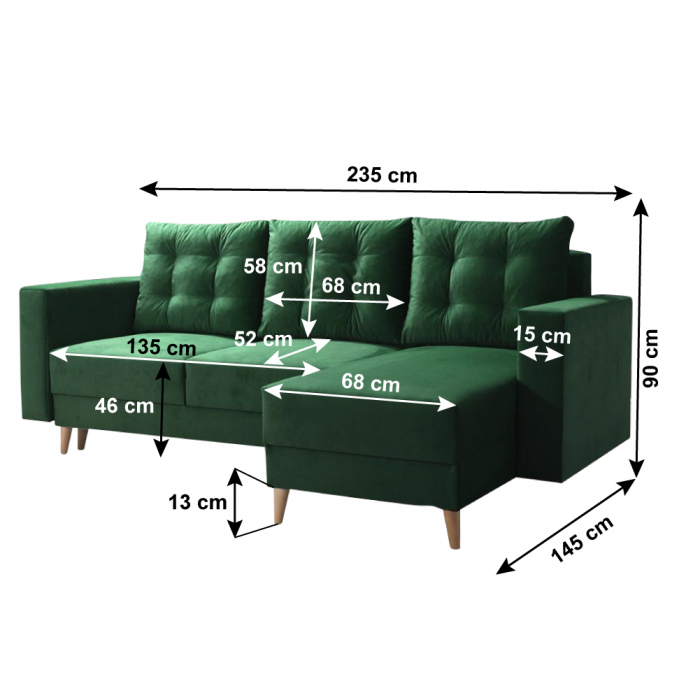 Canapea extensibilă, verde, dreapta, BLEKY ROH [4]